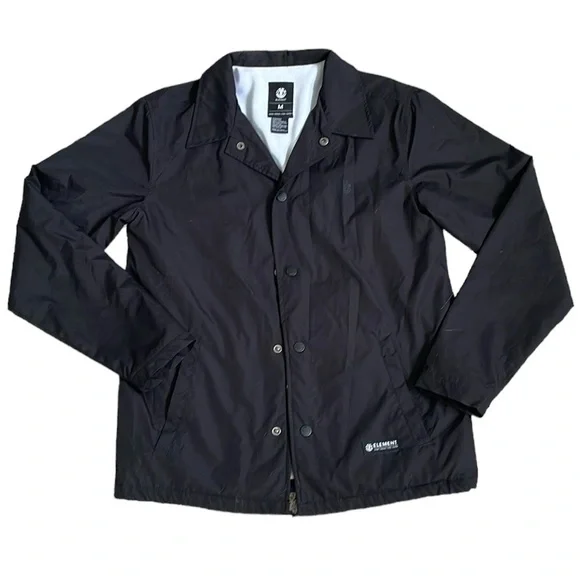 ELEMENT Black Button Up Tie Windbreaker Coach Collared Jacket - Picture 2 of 3